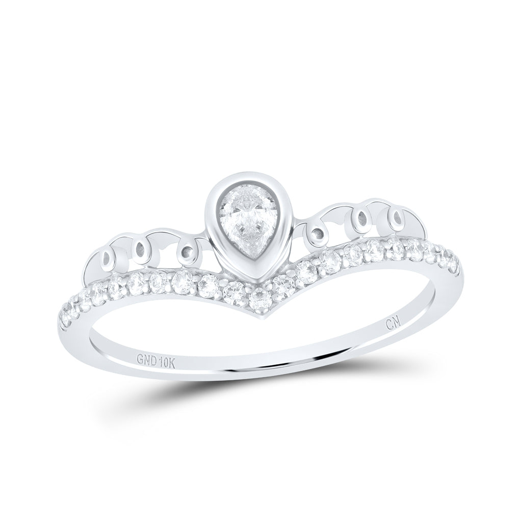 10K White Gold Womens Pear Diamond Chevron Band Ring 1/3 Cttw, Womens Size: 5-10