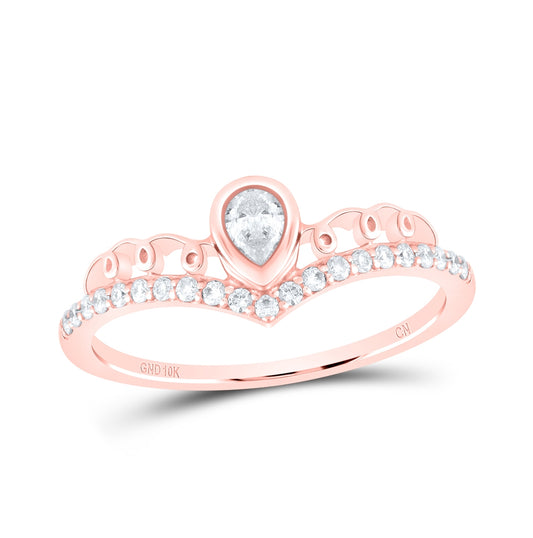 10K Rose Gold Womens Pear Diamond Chevron Band Ring 1/3 Cttw, Womens Size: 5-10