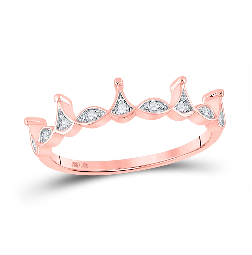 10K Yellow Or White Or Rose Gold Womens Round Diamond Crown Stackable Band Ring , Womens Size: 5-10