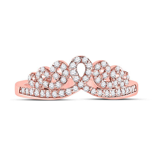 10K Rose Gold Womens Round Diamond Fashion Crown Band Ring 1/3 Cttw, Womens Size: 5-10