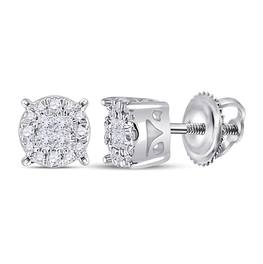 14K White Gold Womens Princess Diamond Fashion Cluster Earrings 1/6 Cttw, Length: 0.2 In, Width: 0.2 In