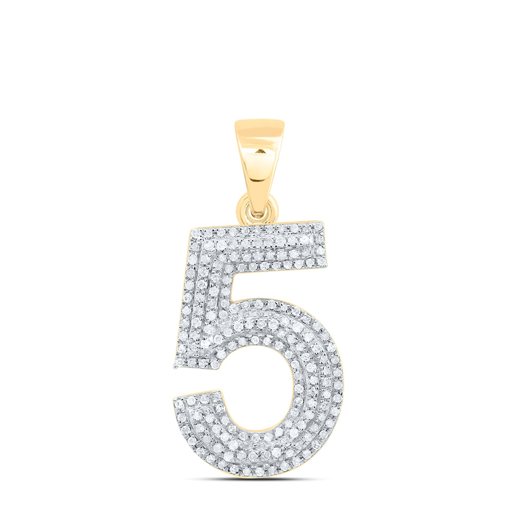 10K Yellow Gold Mens Round Diamond Number Charm Pendant