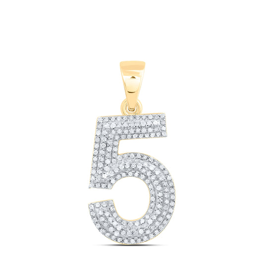 10K Yellow Gold Mens Round Diamond Number Charm Pendant