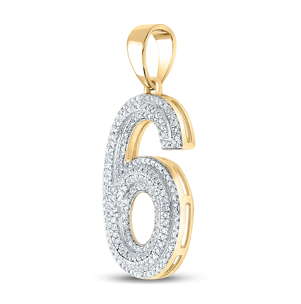 10K Yellow Gold Mens Round Diamond Number Charm Pendant
