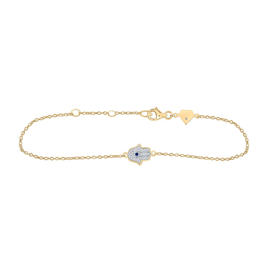 Sterling Silver Womens Round Lab-created Blue Sapphire Hamsa Fashion Bracelet 1/8 Cttw