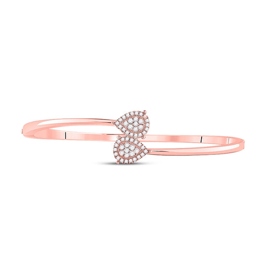 14K Rose Gold Womens Round Diamond Bypass Pear Cluster Bracelet 1/2 Cttw