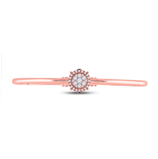 14K Rose Gold Womens Round Diamond Cluster Bangle Bracelet 1/2 Cttw