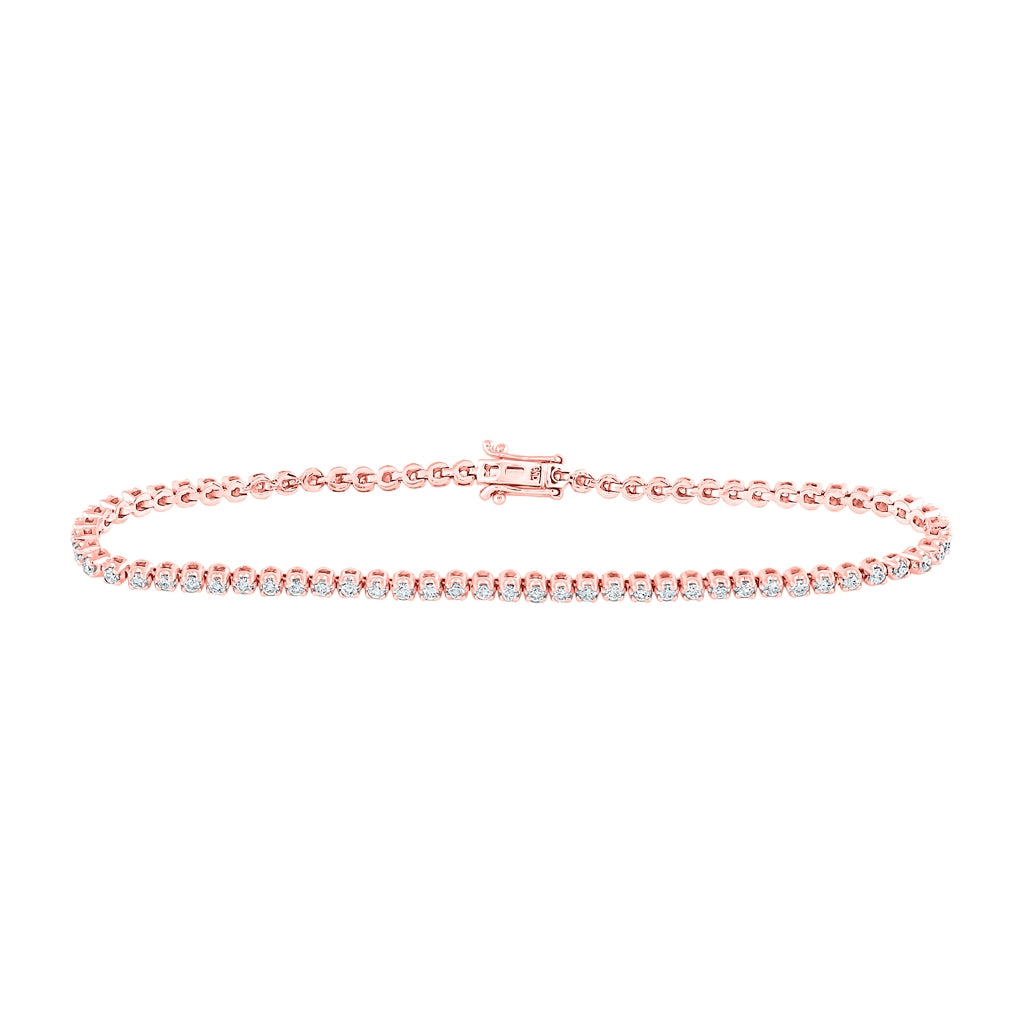 10K Yellow Or Rose Gold Womens Round Diamond Studded Tennis Bracelet