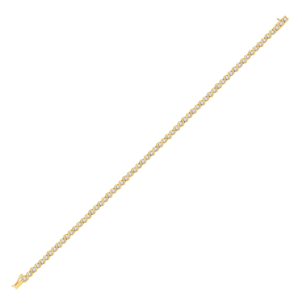 10K Yellow Gold Womens Round Diamond Tennis Bracelet 1 Cttw