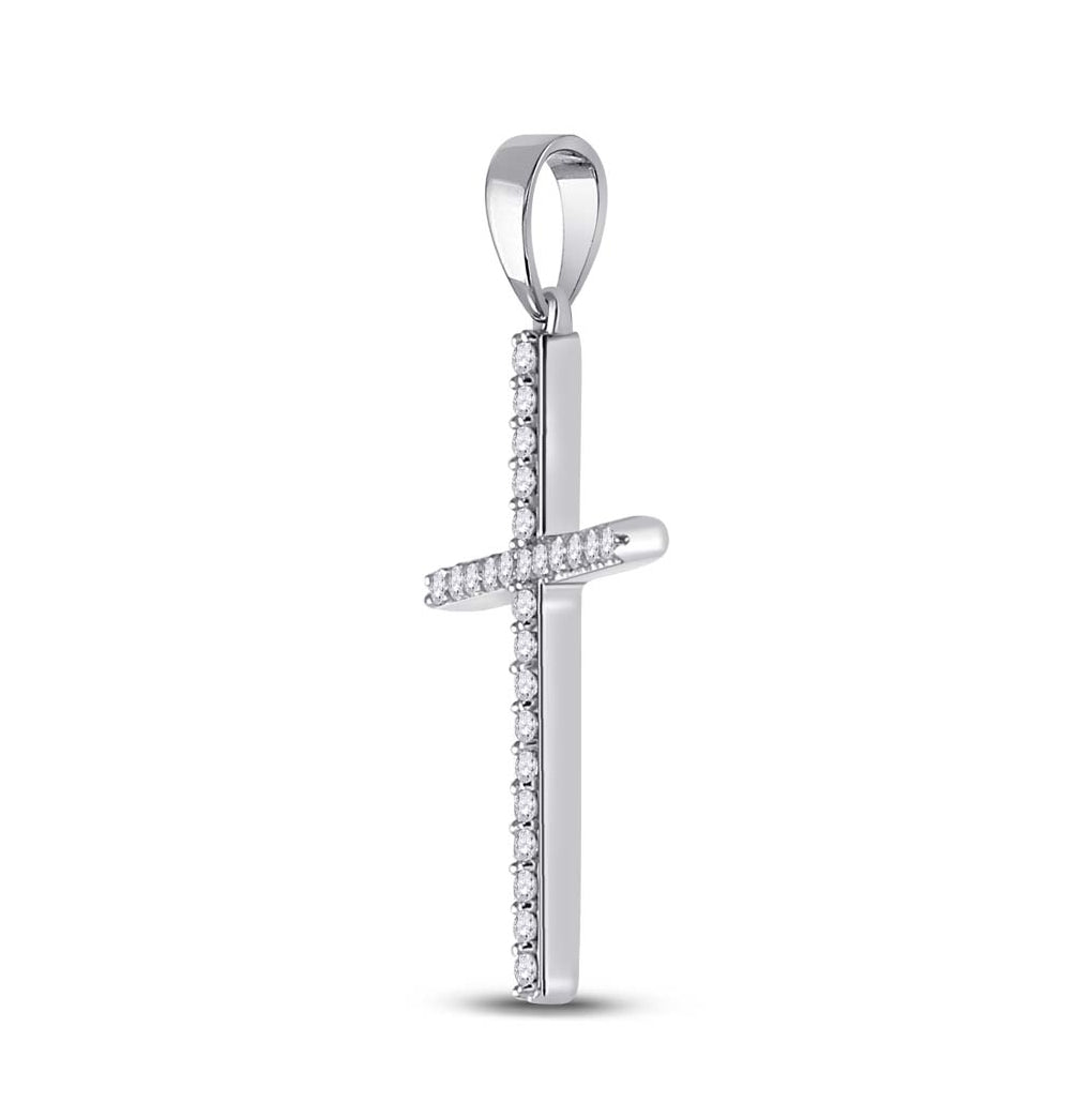 10kt White Gold Womens Round Diamond Religious Cross Pendant 1/8 Cttw