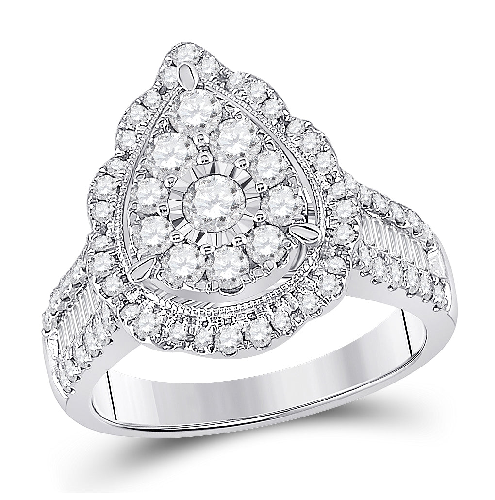 14K White Gold Round Diamond Teardrop Bridal Wedding Engagement Ring 1-5/8 Cttw, Womens Size: 5-10