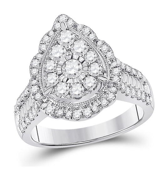 14K White Gold Round Diamond Teardrop Bridal Wedding Engagement Ring 1-5/8 Cttw, Womens Size: 5-10