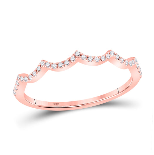 10K Rose Gold Womens Round Diamond Scalloped Stackable Band Ring 1/10 Cttw, Womens Size: 5-10