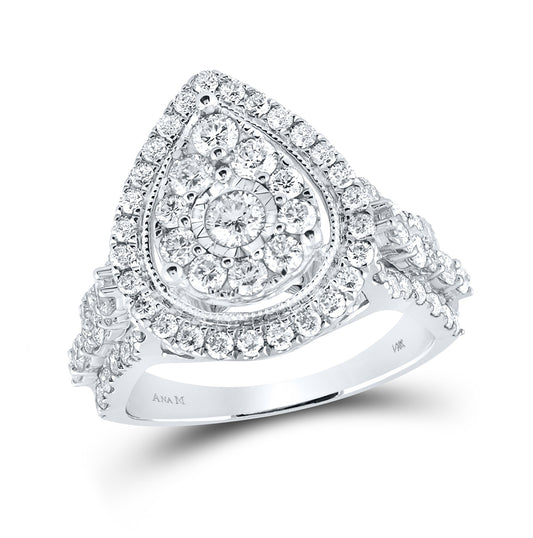 14K White Gold Round Diamond Teardrop Bridal Wedding Engagement Ring 1-3/4 Cttw, Womens Size: 5-10