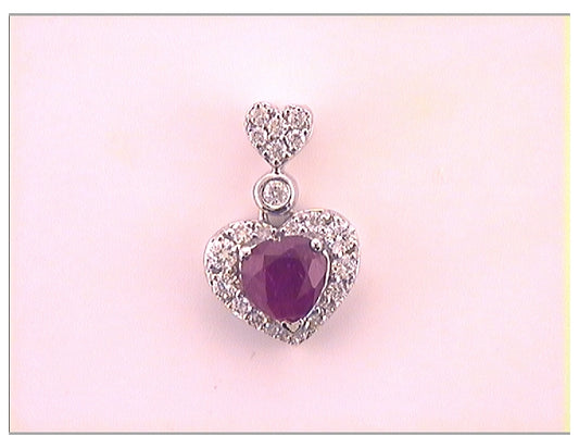 10K White Gold Womens Heart Ruby Diamond Fashion Pendant 3/8 Cttw