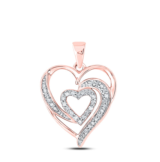 10K Rose Gold Womens Round Diamond Heart Pendant 1/6 Cttw, Length: 0.88 In, Width: 0.62 In