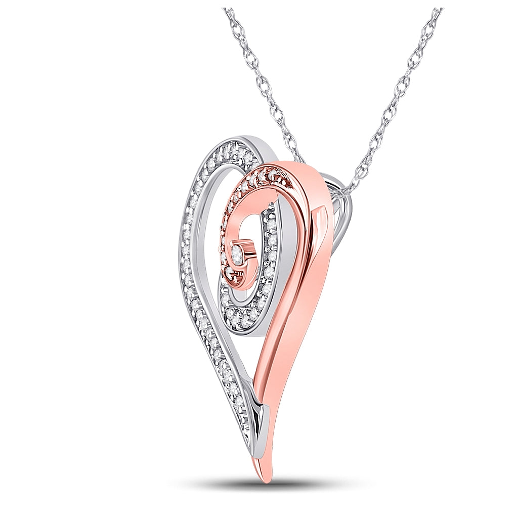 10K Rose Gold Womens Round Diamond Curl Heart Pendant 1/6 Cttw