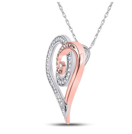 10K Rose Gold Womens Round Diamond Curl Heart Pendant 1/6 Cttw