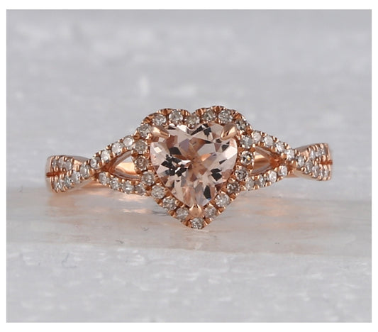 10kt Rose Gold 1/4ctw Diamond 1ct-cmor Heart Ring