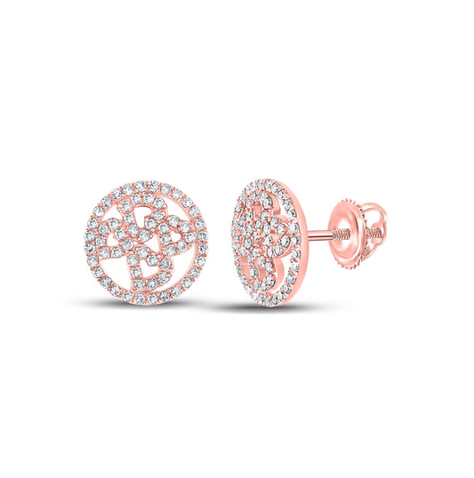 10K Rose Gold Womens Round Diamond Heart Circle Earrings 1/2 Cttw