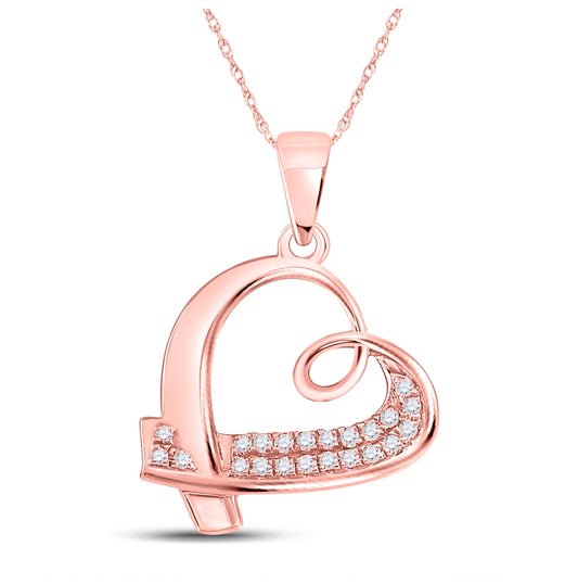 10K Rose Gold Womens Round Diamond Sideways Heart Pendant 1/10 Cttw