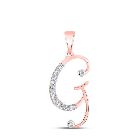 10K Rose Gold Womens Round Diamond Initial Letter Pendant