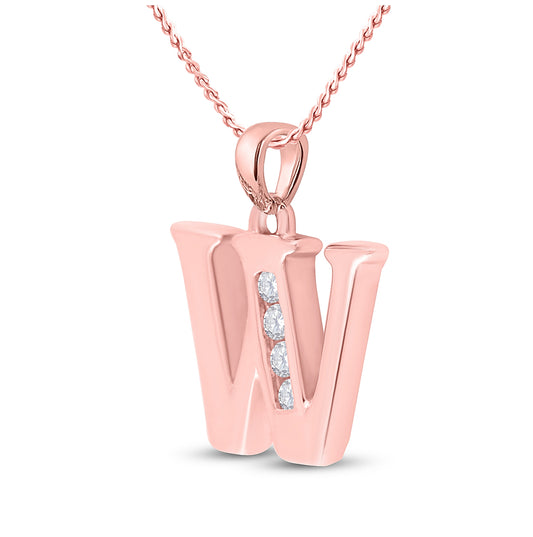 10K Rose Gold Womens Round Diamond Initial W Letter Pendant 1/20 Cttw