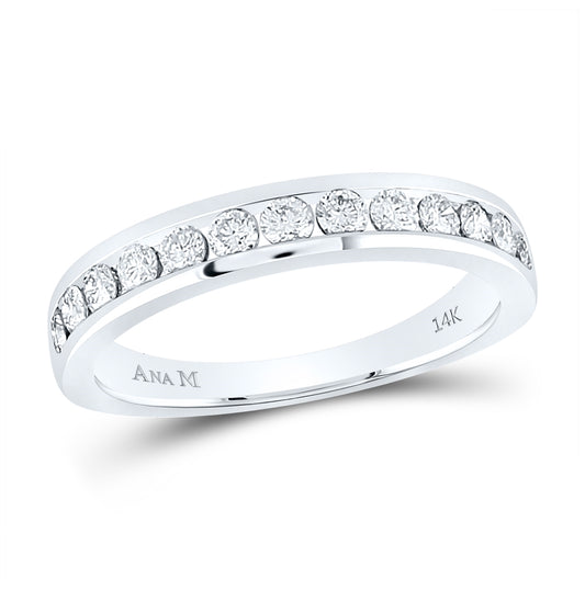 14K White Gold Womens Round Diamond Wedding Single Row Band 1/2 Cttw, Womens Size: 5-10
