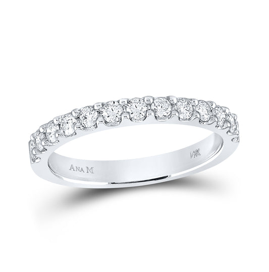 14K White Gold Womens Round Diamond Wedding Single Row Band 1/2ctw, Womens Size: 5-10