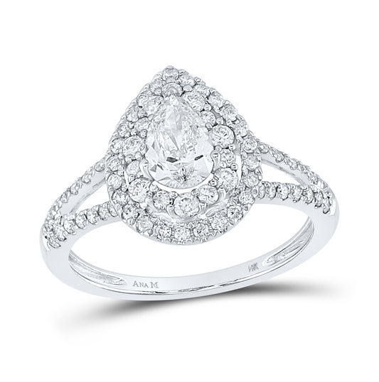 14K White Gold Pear Diamond Halo Bridal Wedding Engagement Ring 1-1/5 Cttw, Womens Size: 5-10