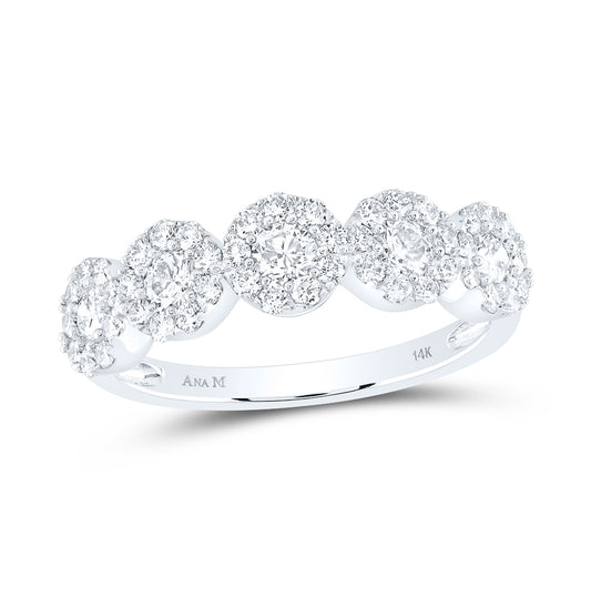 14K White Gold Womens Round Diamond Circle 5-stone Ring 1 Cttw, Womens Size: 5-10