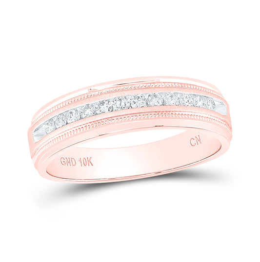 10K Rose Gold Mens Round Diamond Wedding Single Row Band Ring 1/4 Cttw, Mens Size: 7-13