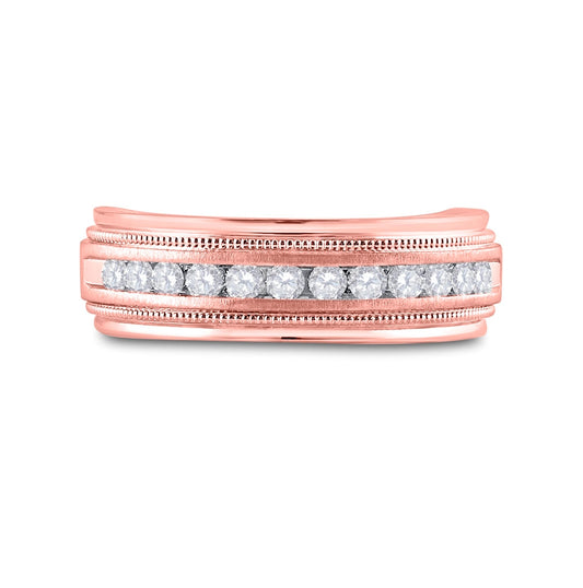 10K Rose Gold Mens Round Diamond Wedding Single Row Band Ring 1/2 Cttw, Mens Size: 7-13