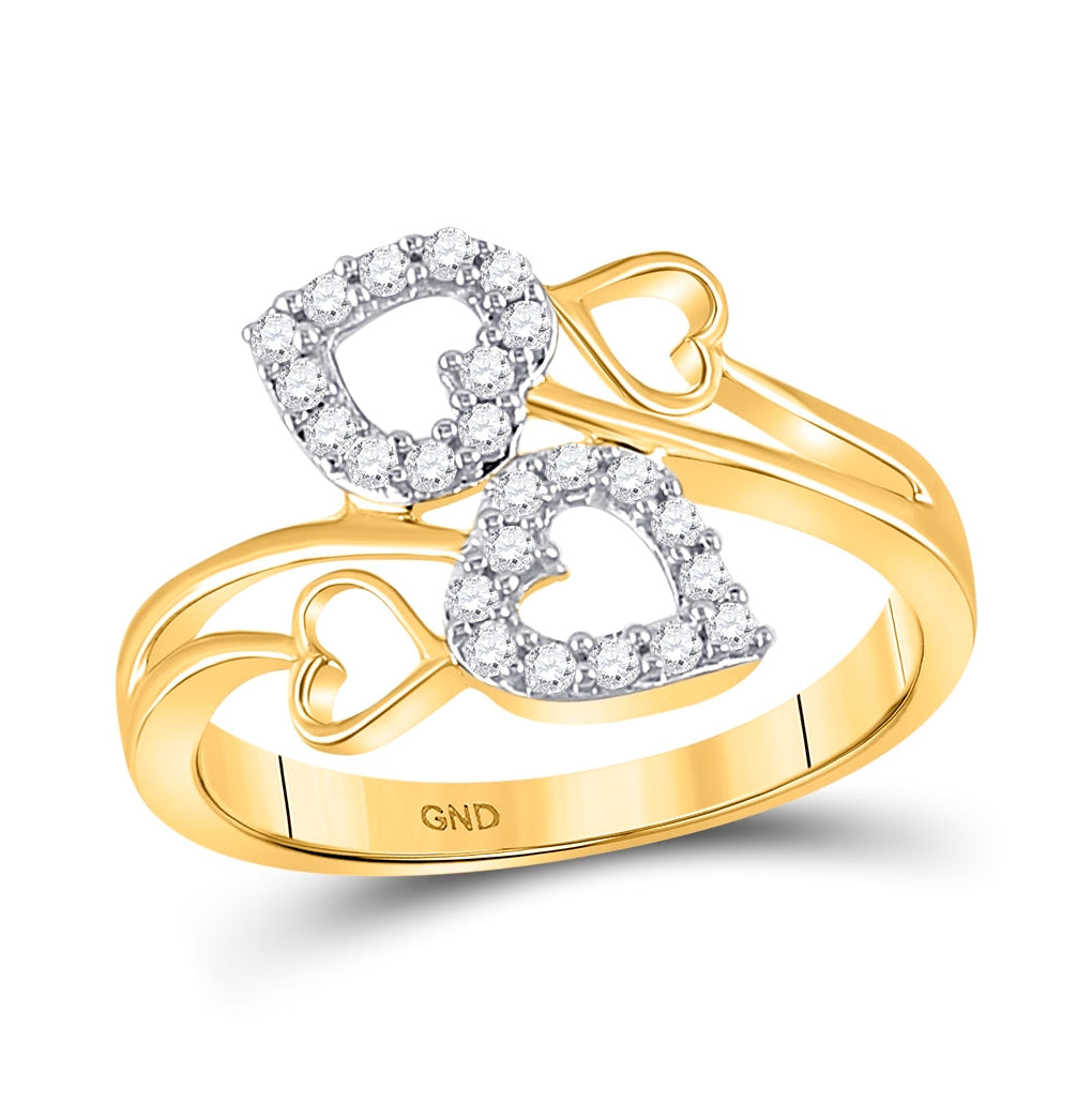 10K Yellow Or Rose Gold Womens Round Diamond Double Heart Ring , Womens Size: 5-10