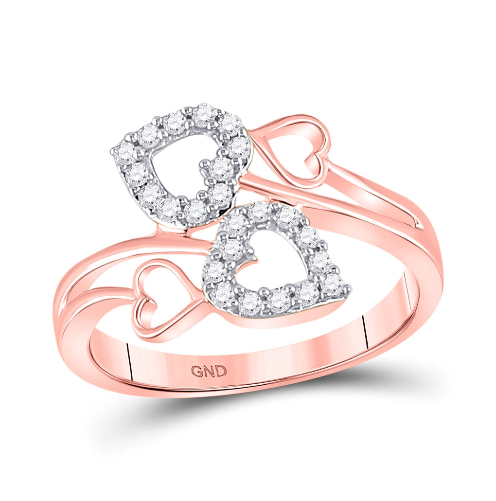 10K Yellow Or Rose Gold Womens Round Diamond Double Heart Ring , Womens Size: 5-10