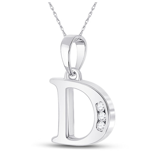 10K White Gold Womens Round Diamond Initial Letter Pendant