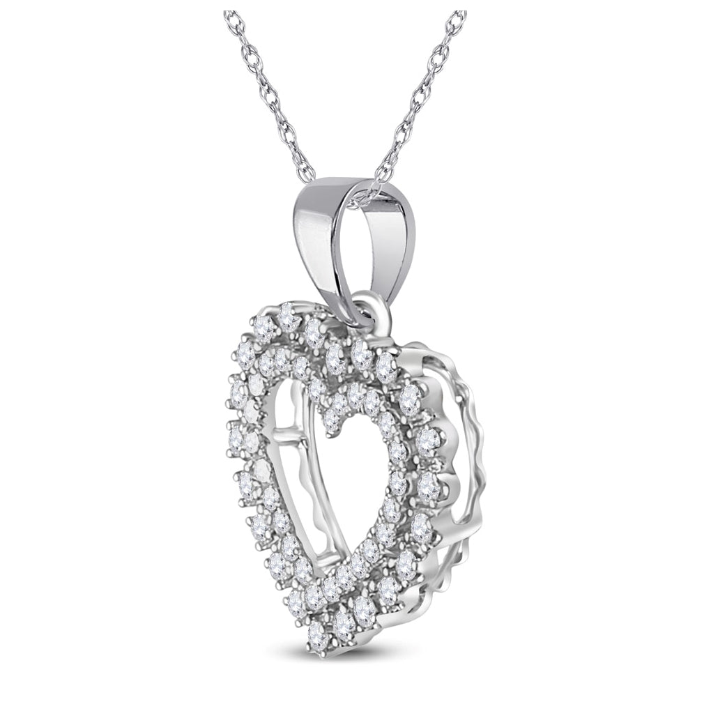 14K White Gold Womens Round Diamond Heart Pendant 3/8 Cttw, Length: 0.84 In, Width: 0.58 In