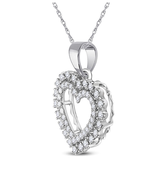 14K White Gold Womens Round Diamond Heart Pendant 3/8 Cttw, Length: 0.84 In, Width: 0.58 In