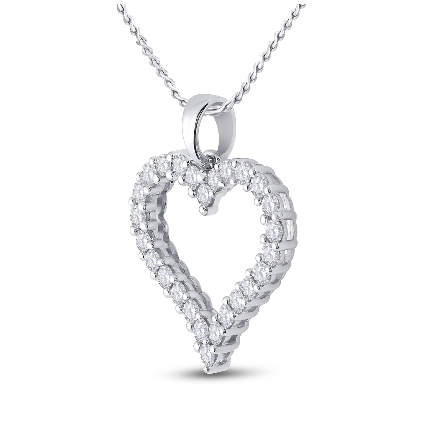 14kt White Gold Womens Round Diamond Outline Heart Pendant 1.00 Cttw