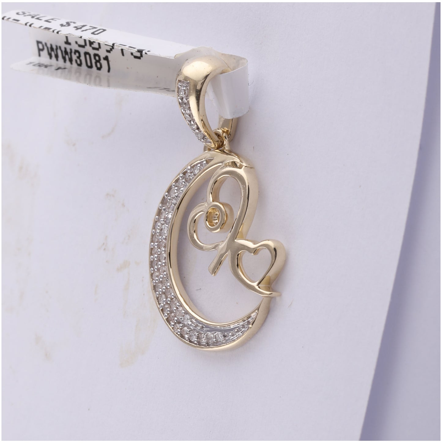 10K Yellow Gold Womens Round Diamond Crescent Moon Heart Pendant 1/10 Cttw