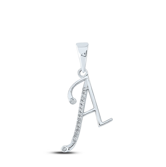 10K White Gold Womens Round Diamond Initial Letter Pendant
