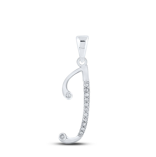 10K White Gold Womens Round Diamond Initial Letter Pendant