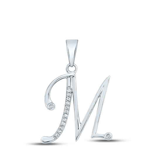 10K White Gold Womens Round Diamond Initial Letter Pendant