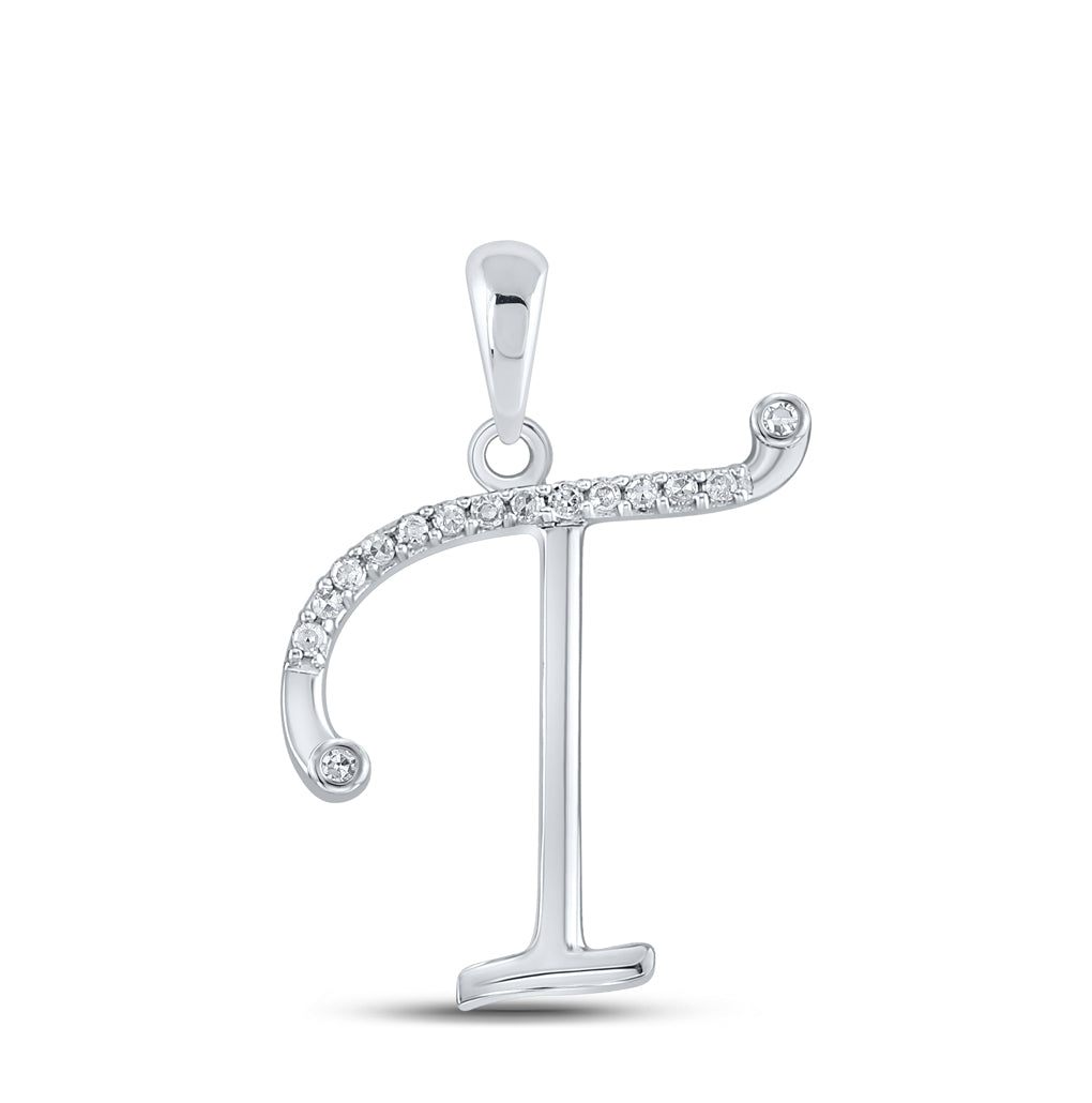 10K White Gold Womens Round Diamond Initial Letter Pendant