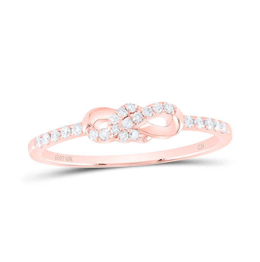 10K Rose Gold Womens Round Diamond Knot Stackable Band Ring 1/6 Cttw, Womens Size: 5-10