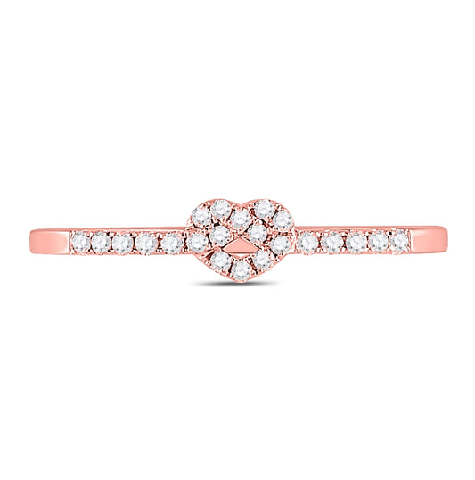 10K Rose Gold Womens Round Diamond Heart Knot Stackable Band Ring 1/8 Cttw, Womens Size: 5-10