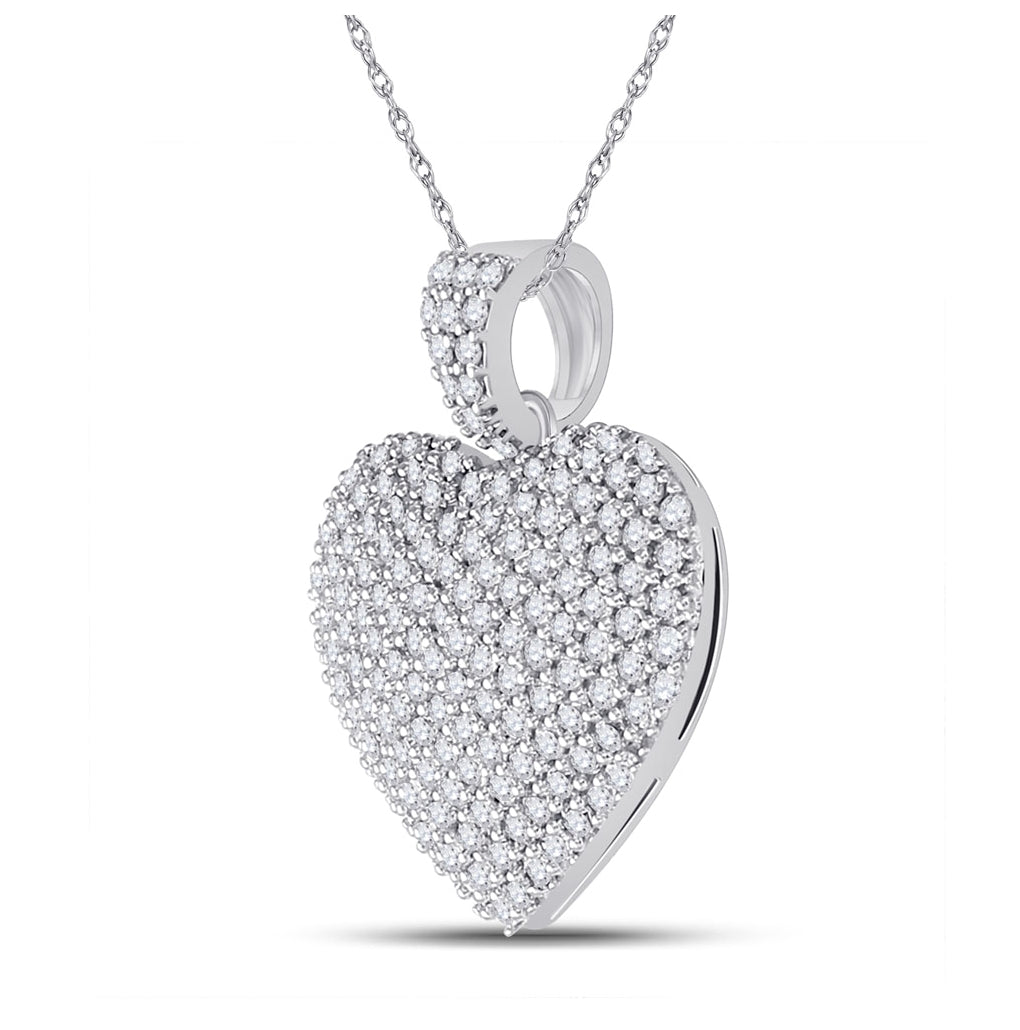14K White Gold Womens Round Diamond Charmed Heart Pendant 1 Cttw