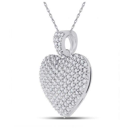 14K White Gold Womens Round Diamond Charmed Heart Pendant 1 Cttw