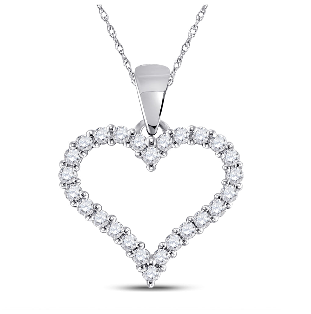 14K White Gold Womens Round Diamond Outline Heart Pendant 1/4 Cttw