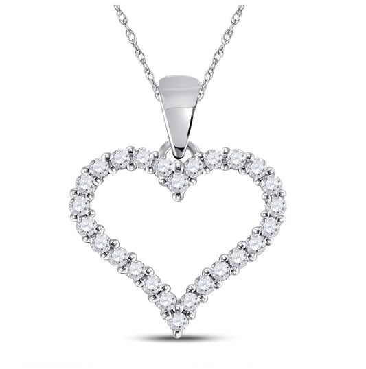 14K White Gold Womens Round Diamond Outline Heart Pendant 1/4 Cttw